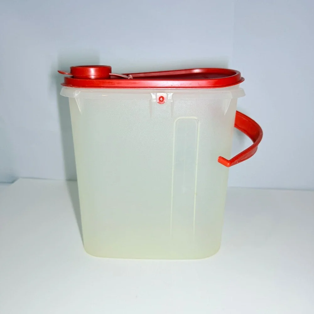 Vintage Tupperware G Giant Canister Red Lid Handle Pour Spout 1642 Sheer White